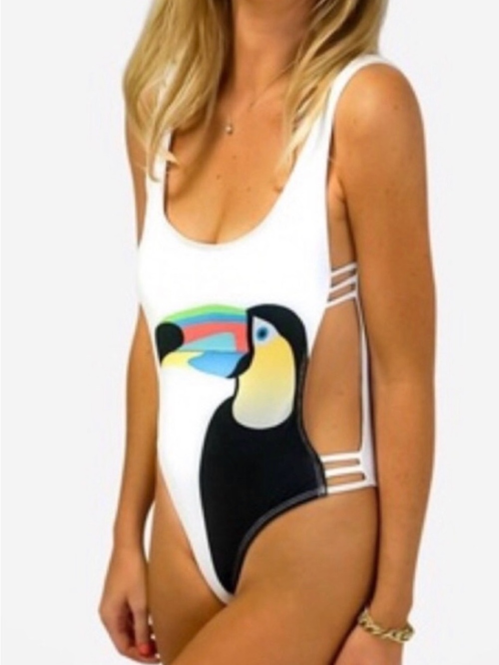 Kenny Flowers Rio Toucan One Piece Swimsuit Size L Tropical Resort Swim - Picture 2 of 11